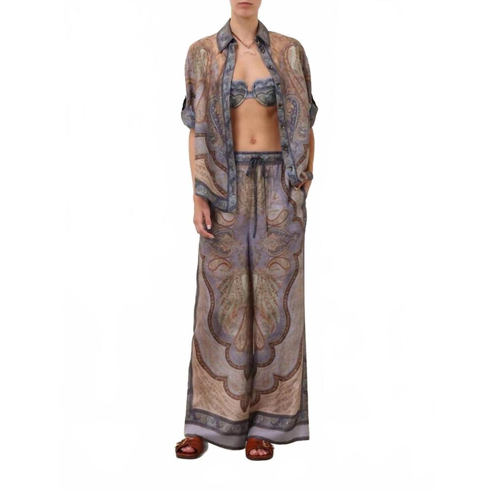 NEW ZIMMERMANN wanderlust relaxed pants in tapestry blue multi